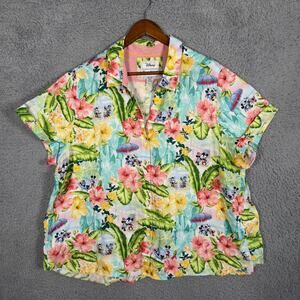 Tommy Bahama Disney Shirt Womens XL Button Up Hawaiian 100% Linen Floral Camp